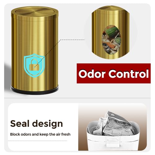 Image of 9 Liter /2.4 Gallon, Gold Trash can with Swing lid, Brass Small Trash can, Gold Trash Bin with Lid for Office, Living Room,Bathroom,Restaurant Bathroom