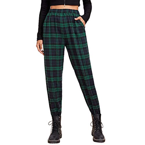 Pantalones casuales a cuadros para mujer, cintura elástica, longitud al tobillo Cover