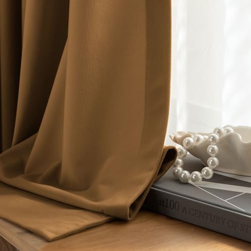 Image of Beauoop Golden Brown Velvet Curtains 108 Inches Long 2 Panels for Bedroom Living Room Soft Luxury Room Darkening Thermal Insulated Soundproof Rod Pocket Window Treatments Drapes, 52X108 Set of 2