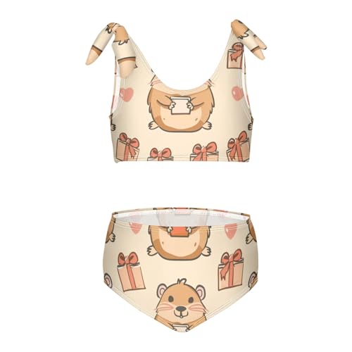 Girls' Bikini Set, Capybara Pattern Holding A Present Kids Swimsuit 2 Pcs Beach Bathing Suit