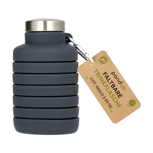 pandoo Botella de silicona plegable de 700ml – Libre de BPA, a prueba de fugas y reutilizable – Ligera botella de agua deportiva para exteriores, viajes, fitness – Negro y lila (Negro)