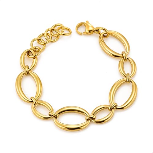 ALEXCRAFT Pulsera Oro para Mujer y Niñas, Pulsera Cubana de Cadena Hombres, Gruesos, Hip Hop, Chunky, Pulsera Ajustable Hipoalergenicos, Joyería Regalos para Mujeres Niñas Amigo