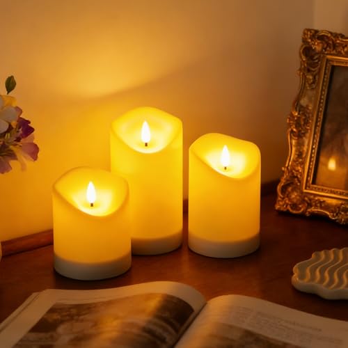 Image of Nimiko Solar Outdoor Waterproof Flameless Candles - 3 Pack Solar & Battery Operated LED Candles, White (D3.25 inch x 4 inch /5 inch /6 inch Assorted Heights) for Garden, Patio, Outdoor Decoration