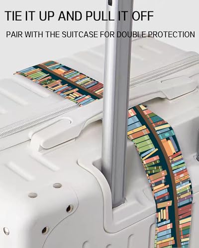 Image of Luggage Straps for Suitcases, Adjustable Travel Belt, Durable Wide Luggage Strap, Cute Suitcase Strap Identifiers with Buckle, Bag Straps for Luggage, Cute Book Pattern