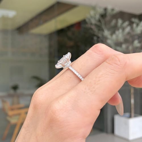 Lab Grown Diamond Ring, 2 CT Marquise Engagement Ring for Woman, 18K White Gold Plated D Color VVS1 Clarity Promise Ring for Her, Simulated Diamond Wedding Band Anniversary Ring