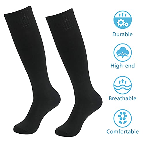 Soccer Socks Bulk, Mens Womens Long Tube Knee-high Football Softball Baseball Breathable Back to School Sports Socks Uniform 12 Pairs, Black3