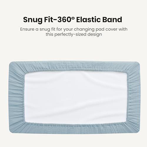 Image of Konssy Waterproof Muslin Changing Pad Cover 2 Pack, Quilted Cotton Fitted Diaper Changing Table Cover, Soft Changing Pad Sheets for Girls Boys (Star,Blue)