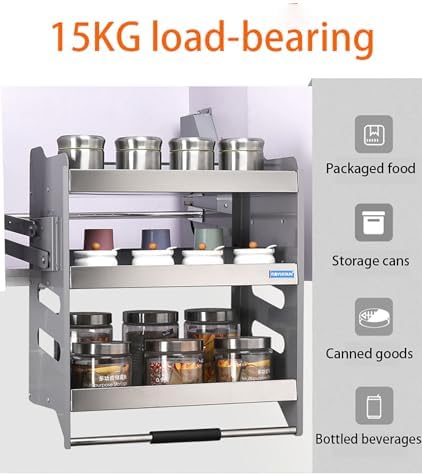 3-Tier Pull Down Kitchen Cabinet Shelf, Heavy-Duty Metal Lifting Basket for Spice & Dish Organization, 15kg Weight Capacity, Adjustable Storage Solution for Upper Wall Cabinets