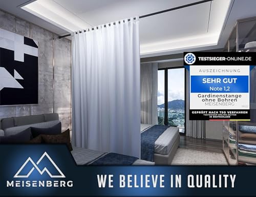 MEISENBERG Duschvorhangstange ohne Bohren 160-210cm, Grau, Ø 32 mm, Teleskop Gardinenstange Klemmen - Vorhangstange für Fenster, Dusche und Trennwand