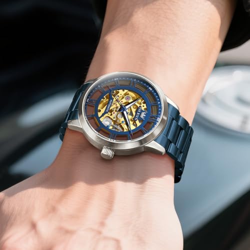 Image of OLEVS Mens Skeleton Watches Automatic Self Winding Mechanical Designer Luxury Dress Stainless Steel Waterproof Original Wrist Watches for Men