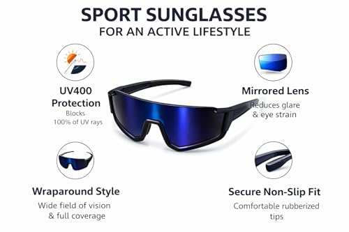Image of ALNA-TURA Sport Sunglasses for Men & Women UV400 Protection | Cycling Running Driving Goggles | Wraparound Shield Design | Anti-Glare Mirrored Lens | Lightweight Outdoor Sports Eyewear