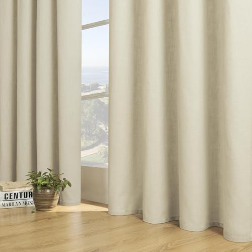 Image of Joydeco Linen Curtains, 2 Panels Set, Light Filtering, 63 Inch Long, Living Room, Pistachio Shell