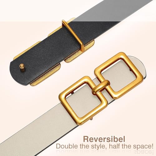 Reversible Genuine Leather Belt for Women - Gold Buckle for Jeans & Dresses3