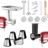 Meat Grinder & Slicer Shredder Attachments for KitchenAid Stand Mixer, Meat Grinder with 2 Size Sausage Stuffer Tubesand and 4 Types Slicer Shredder Combination Set for Mincing Meat/Chopping Food