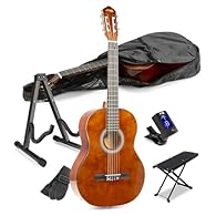 This beginner acoustic guitar offers comfortable playability due to its lightweight basswood body and glossy neck. The soft nylon strings are perfect for complete beginners as they aren't harsh on your fingers so allow you to build up your finger str...