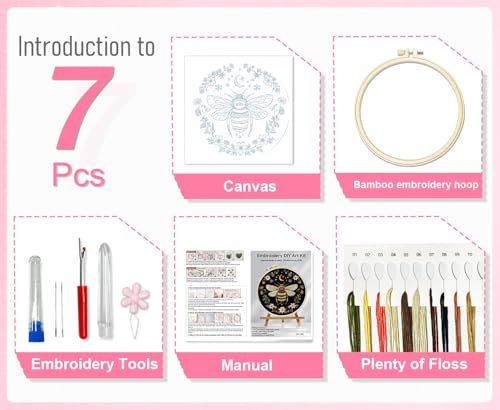 Image of Huacan Embroidery Kit for Beginners Adults Includes Stamped Pattern, Hoop, Color Threads,Tools,Easy to Follow Instruction (Dragonfly)