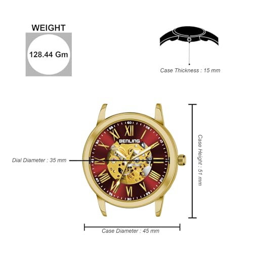 Image of Benling Men's Skeleton Automatic Analog Watch Combo | Open Gear Dial | Leather and Stainless Steel Chain Strap | Luxury Mechanical Movement | Casual & Formal Wear Stylish Wrist Watch for Men