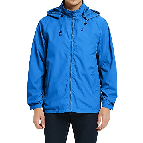 Myjajayi Mens Lightweight Windbreaker Waterproof Rain Jacket Hooded Windbreaker Jacket With Zipper Closure Blue S #TOP11