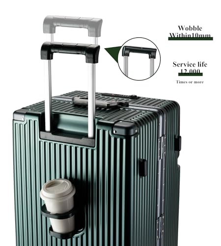 Image of feilario 30in Super Large Captain Aluminum Frame Hardside Spinner Wheels Luggage, Zipperless Checked Suitcase with Front Compartment /Cup Holder /Phone Holder (Forest green,30in)