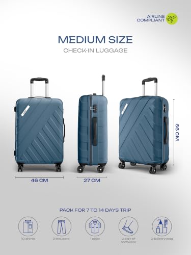 Image of Safari Medium Voro 65cm Trolley Bag Hard Case Polypropylene, 8 Spinner Wheels, 360 Degree Wheeling Carry on Luggage, Travel Bag, Suitcase for Travel, Trolley Bags for Travel, Ink Blue