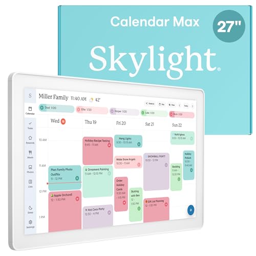 Skylight Calendar Max: 27-Inch Smart Digital Calendar & Chore Chart, Family Organizer with Interactive Touchscreen Display – Wall Mountable in Portrait or Landscape, Classic White Frame