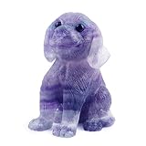SMQ 3 Inches Healing Crystal Dog Statue Figurine,Hand Carved Rainbow Fluorite Gemstone Puppy Pet Mem