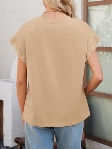 Image of Tankaneo Womens Summer Crewneck T-Shirts Lace Cap Sleeve Tops Dressy Casual Loose Fit Work Basic Tees Outfits 2026