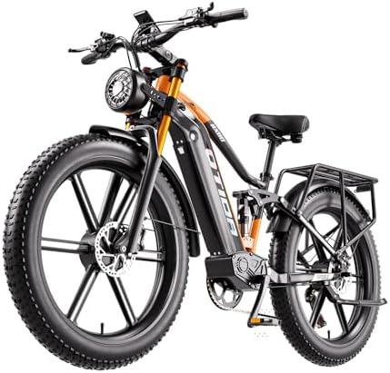 Peak 3000W Dual Motors Electric Bike for Adults 32MPH with 48V 20Ah Battery, 26" x 4" Fat Tire Full Suspension Ebike with Hycraulic Dual Brakes, Mountain E-Bike Mag Wheel (RX80-Orange)