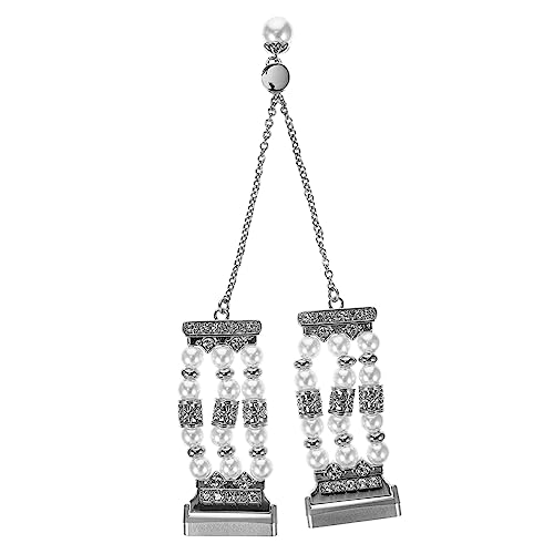 Correa de reloj de cadena de perlas brillantes con conectores metálicos reforzados de joyería