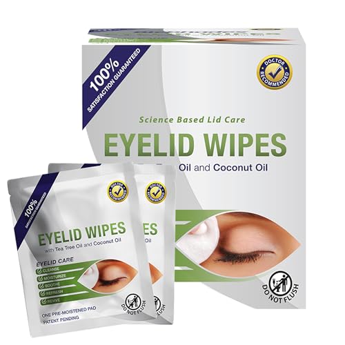 Lunovus Premium Eyelid Wipes With Tea Tree and Coconut Oil - Cleansing Wipes for People Itchy Eyes - Individually Wrapped - Box Of 30 Natural Eye Wipes