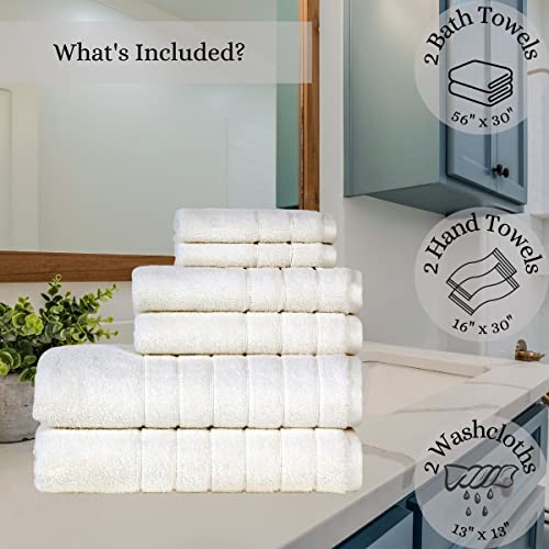 Image of Anne Klein 6-Piece Reverie Towel Set, 2 Bath Towels, 2 Hand Towels, 2 Wash Cloths, 100% Cotton, White