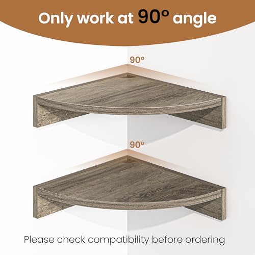 Image of Fun Memories Corner Shelf Wall Mount, Wood Floating Corner Shelves,Corner Wall Shelf for Bedroom, Bathroom, Kitchen, Living Room (Grey, 3 Pack)
