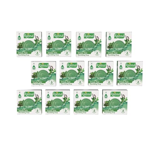 Image of Raissa Vrinda Tulsi Nourishing Soap 85g (Pack of 12) | With Natural Holy Basil Extracts | Gentle Cleansing for Soft, Healthy Skin | Alcohol-Free Fragrance | No Harsh Chemicals | For Men & Women