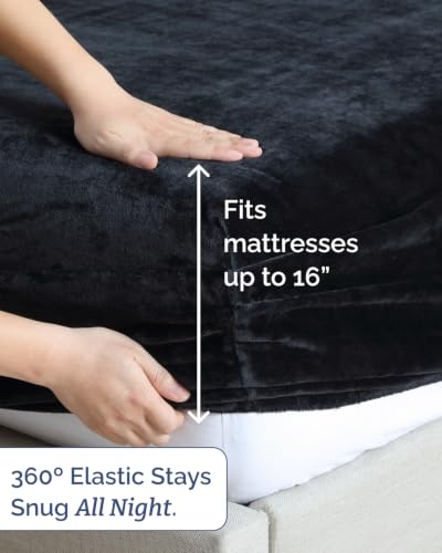Image of Fleece Sheets Full Size Set - 4-Piece Velvet Flannel Sheet Set - Black