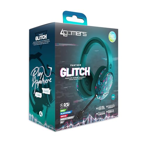 4Gamers Panther Gaming Headset Glitch - Teal, Compatible with PS4, PS5, Xbox, Switch & PC