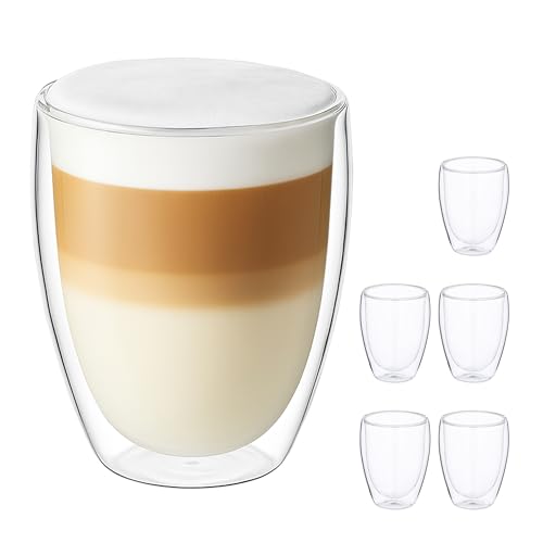 Relaxdays Latte Macchiato Gläser, 6er Set, doppelwandiges Glas, 350 ml, spülmaschinenfest, Kaffeegläser, transparent