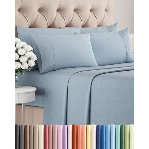 Full 6 Piece Sheet Set - Comfy Breathable & Cooling - Soft Hotel Luxury Bedding Set with 8-16 Inch Deep Pockets - 1 Flat & 1 Fitted Sheet & 4 Pillowcases - Wrinkle Free & Easy Care - Heather