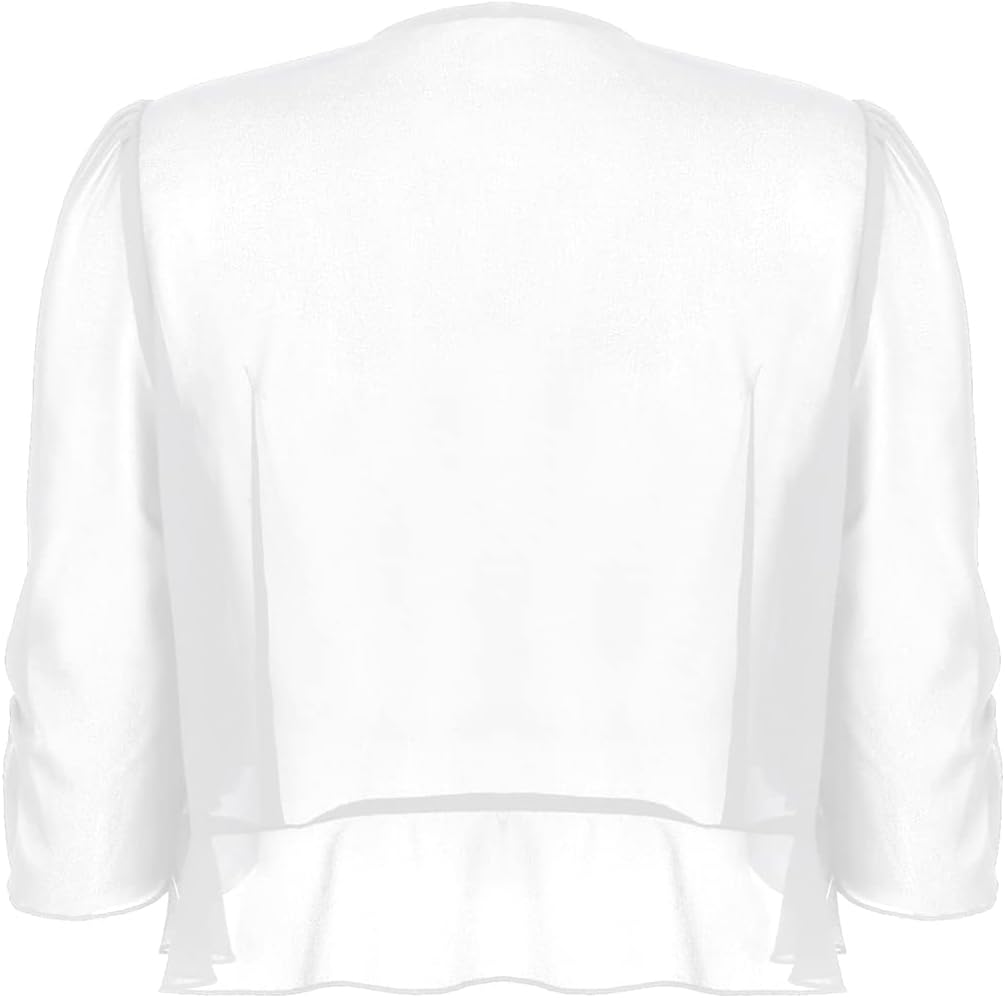 ブライダルラップ女性フリル肩をすくめるハーフスリーブオープンフロントシフォンカーディガンウェディングショールドレスアクセサリーカバー