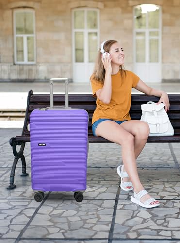 Image of ABS Hard Suitcase 66 CM Check in Luggage, Trolley Bag with Smooth 8 Wheel System Combination Lock and Strong Zipper | Carry On Travel Case for Air, Road and Weekend Trips | Purple