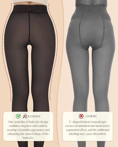 iceROSE Fleece Lined Tights Women - Sheer Black Thermal Leggings Thick Warm Pantyhose Fake Translucent Dress for Cold Winter4
