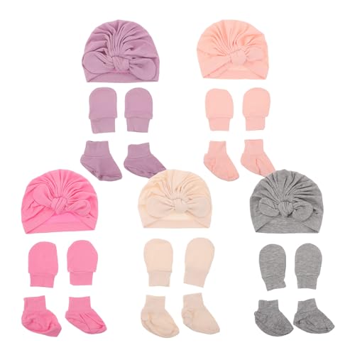 Conjunto para bebé de algodón con gorrito de primera puesta, calcetines y manoplas antiarañazos