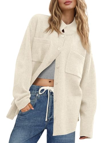 Image of Saodimallsu Womens Collared Cardigans Button Down Fall Sweater Jackets Oversized Casual Long Sleeve Knit Shirts