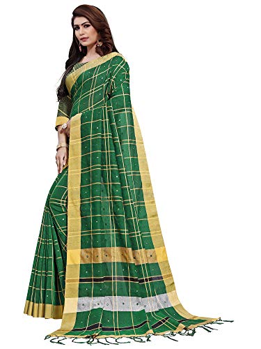 Image of AKHILAM Women's Linen Gota Work Embellished Saree With Unstitched Blouse Piece(LCRYFC Parent)
