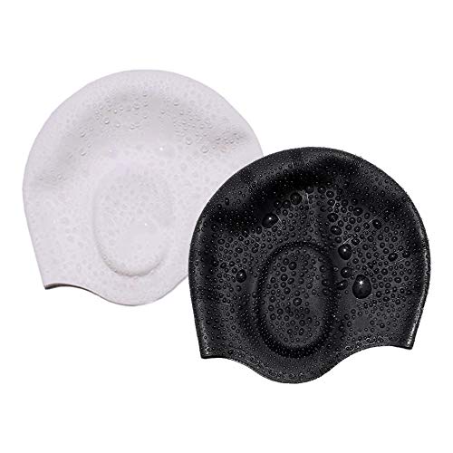 SHOOTING Swim Cap, Swimming Caps for Women, Silicone Swim Cap - Ergonomic Ear Pockets Designed, Long Hair for Adults?Black and White?