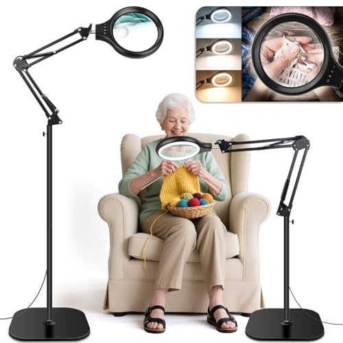 HQGZQL Large 30X 10X Floor Magnifying Glass with Light and Stand,2 in 1 Adjustable Height Floor Magnifying Lamp,Lighted Magnifiers for Hands Free Close Work, Sewing,Crafts, Reading,Hobbies