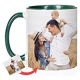 Wanapix - Taza Personalizada con Foto y Textos - Taza de Cerámica con Diseño Personalizable por fuera y Color a Elegir por dentro - Tazas Originales para Regalo (Interior Verde)