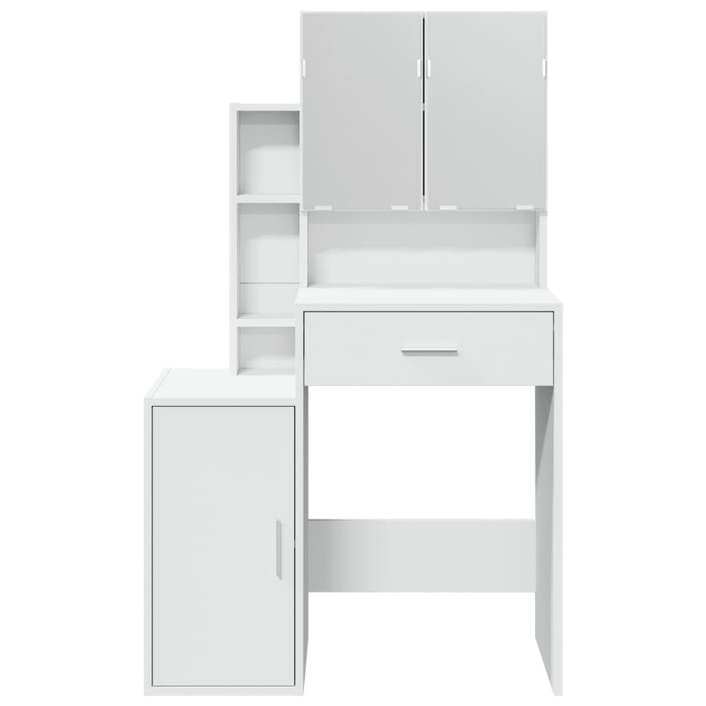 Schminktisch mit Schrank Weiß 80x35x132 cm aus Holzwerkstoff mit Spiegel und Schublade, Stauraum und Ablage für Schlafzimmer, Jugendzimmer und Make-up Styling