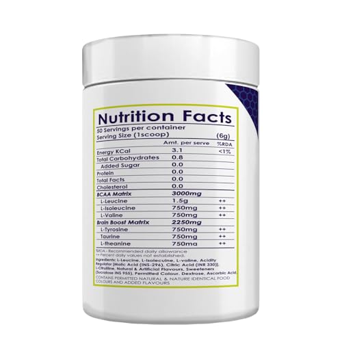 Muscle Asylum Pure Bcaa | 50 Serving, 300G, | Blue Razz | With Genuine Lab Reports | Bcaas With Nootropics Matrix | Fast Recovery, Powder