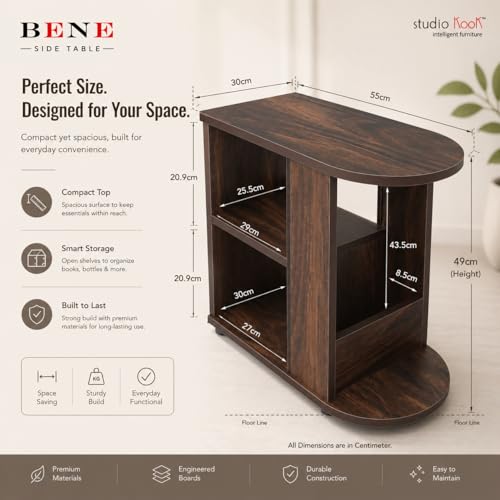 Image of Studio Kook Bene Engineered Wood Side Table | End Table with Storage, Matte Finish, DIY (DO IT Yourself) Assembly (Junglewood)