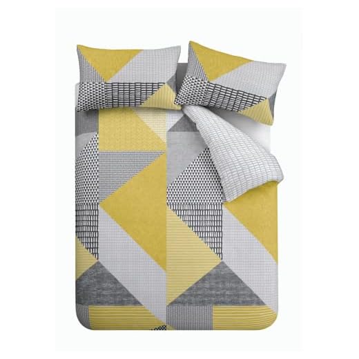 Catherine Lansfield Larsson Geo Easy Care - Juego de Funda de edredón para Cama tamaño King, Color Ocre